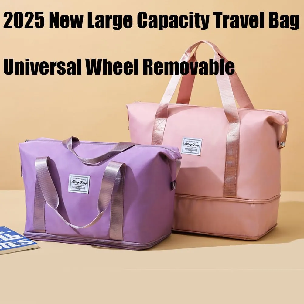 Ambitionous 2025 New Large Capacity Travel Bag - Universal Wheel Removable, Pepepo Travel Bag with Wheels, Foldable Dry Wet Separated Tote Bag with 360 Degrees Silent Universal Wheels (Blue)