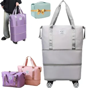 Ambitionous 2025 New Large Capacity Travel Bag - Universal Wheel Removable, Pepepo Travel Bag with Wheels, Foldable Dry Wet Separated Tote Bag with 360 Degrees Silent Universal Wheels (Gray)