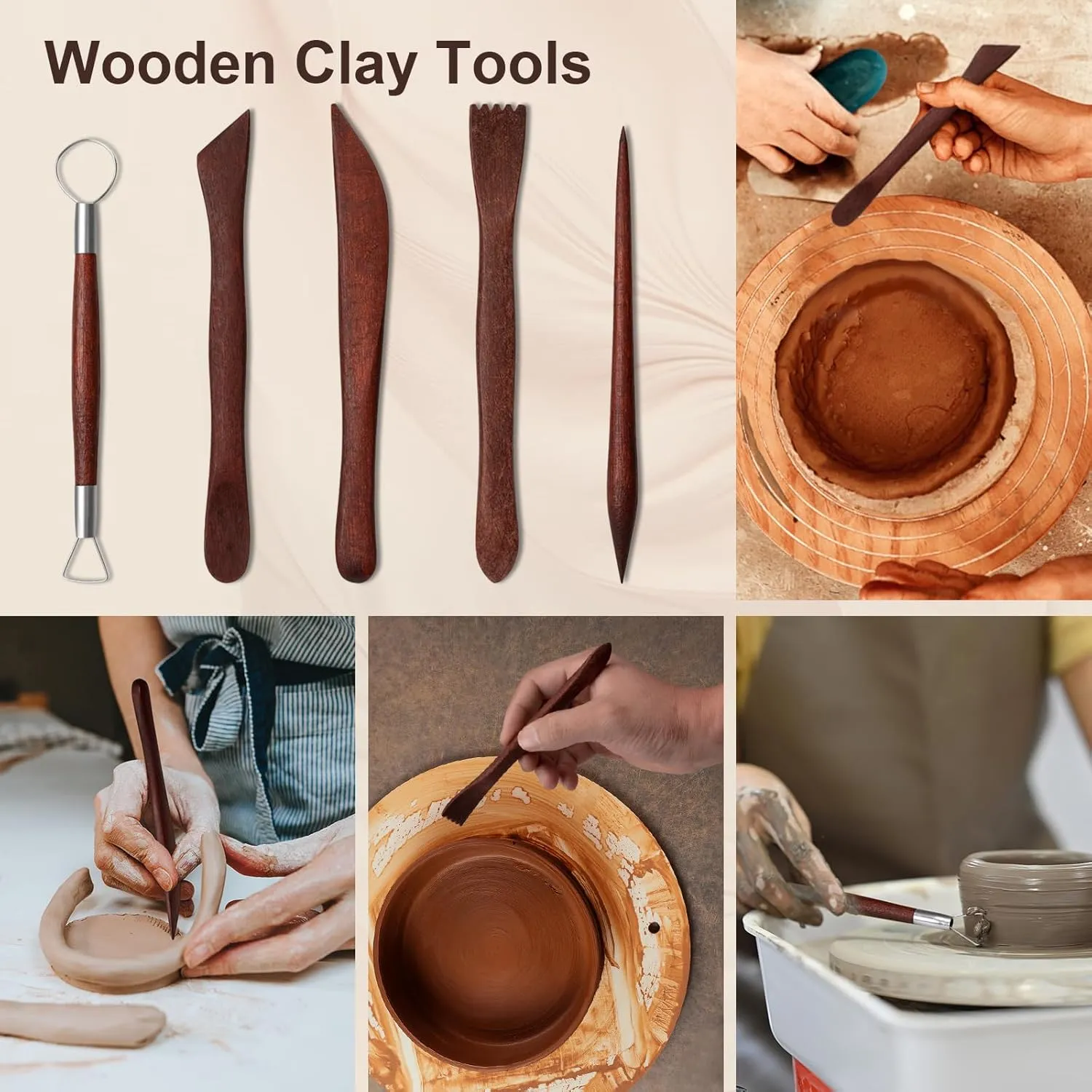 Amrules Clay Tools Kit, 43 PCS Red Pottery Tools, Practical Polymer Clay Sculpting Tools Kit, Air Dry Clay Tools Set for Adults, Pottery Craft, Dotting, Carving, Drawing, Molding, Modeling, Shaping