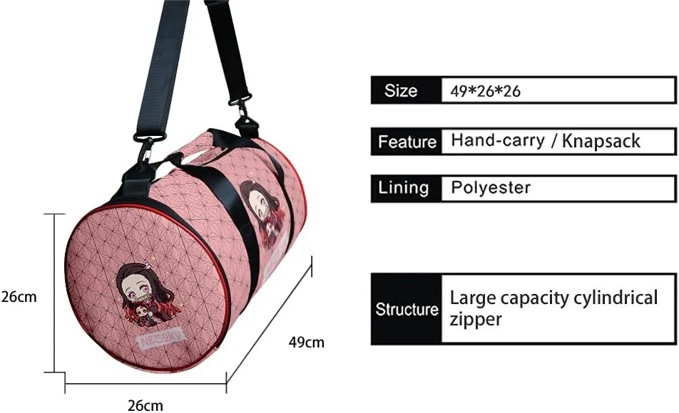 Anime Demon Slay Large Capacity Gym Bag Manga Kemitsu Sport Duffel Bag With Shoe Bag(Nezuko)