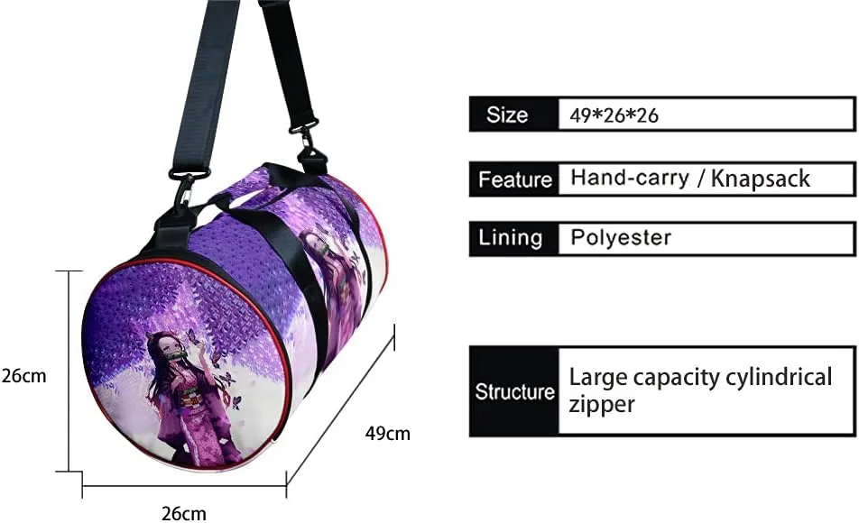 Anime Demon Slayer Large Capacity Gym Bag Manga Kemitsu No Yaiba Sport Duffel Bag With Shoe Bag(Nezuko Purple)