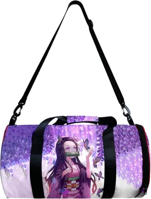 Anime Demon Slayer Large Capacity Gym Bag Manga Kemitsu No Yaiba Sport Duffel Bag With Shoe Bag(Nezuko Purple)