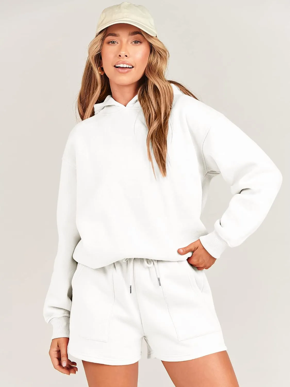 ANRABESS Women 2 Piece Outfit Oversized Hoodie Sweatshirt Shorts Lounge Sweat Set Sweatsuit Tracksuit 2025 Trendy Y2K Clothes