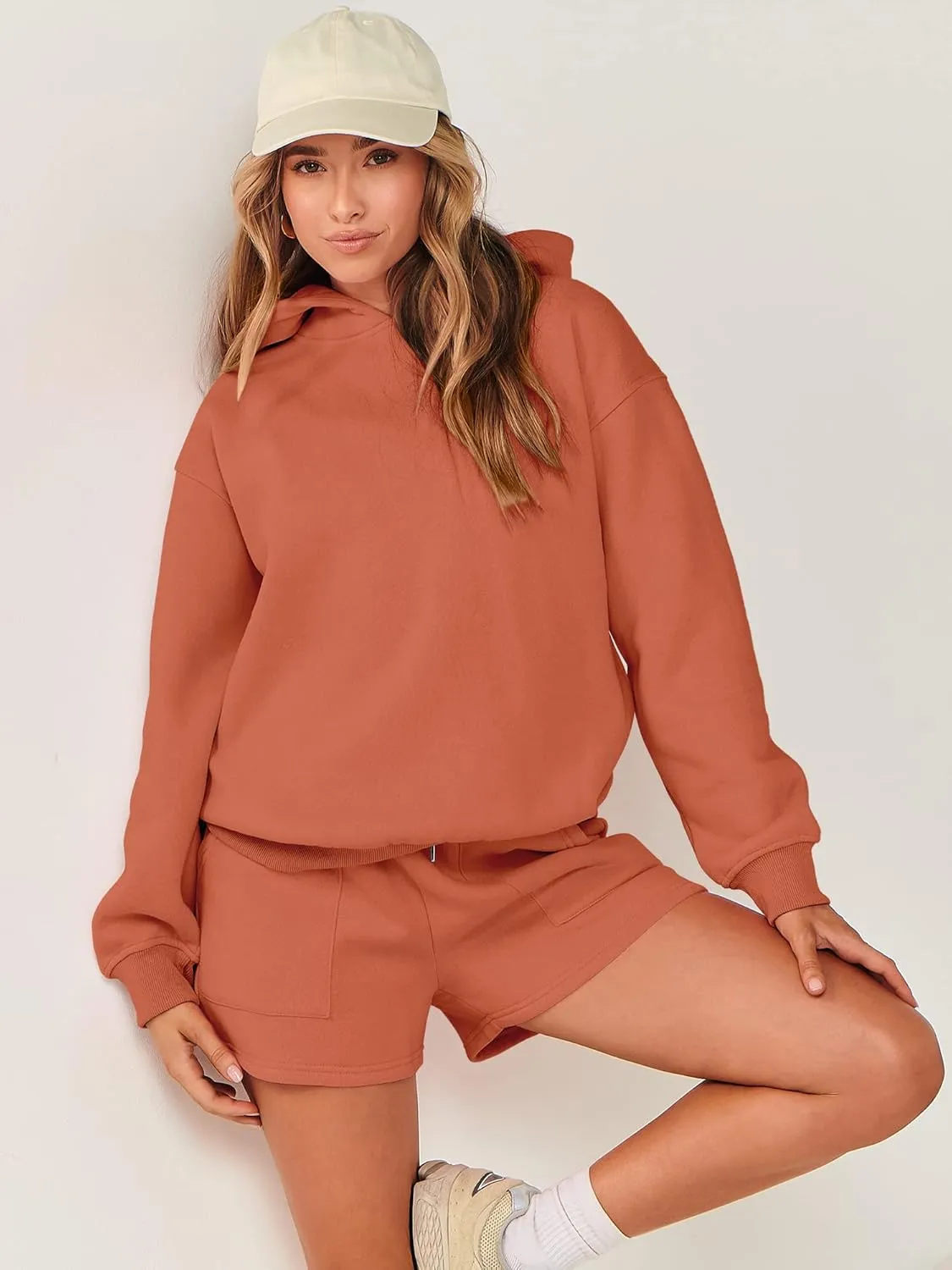 ANRABESS Women 2 Piece Outfit Oversized Hoodie Sweatshirt Shorts Lounge Sweat Set Sweatsuit Tracksuit 2025 Trendy Y2K Clothes
