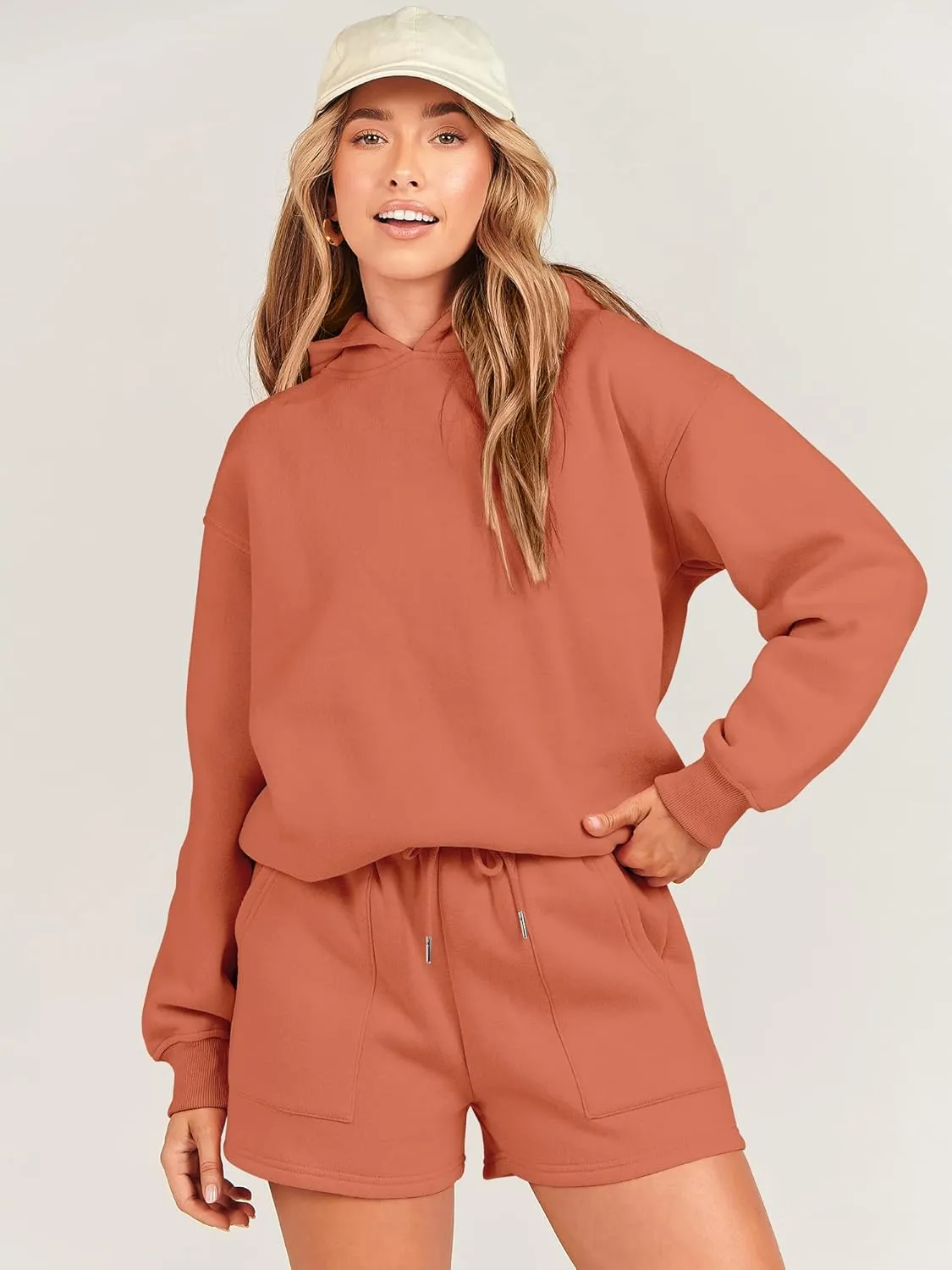 ANRABESS Women 2 Piece Outfit Oversized Hoodie Sweatshirt Shorts Lounge Sweat Set Sweatsuit Tracksuit 2025 Trendy Y2K Clothes