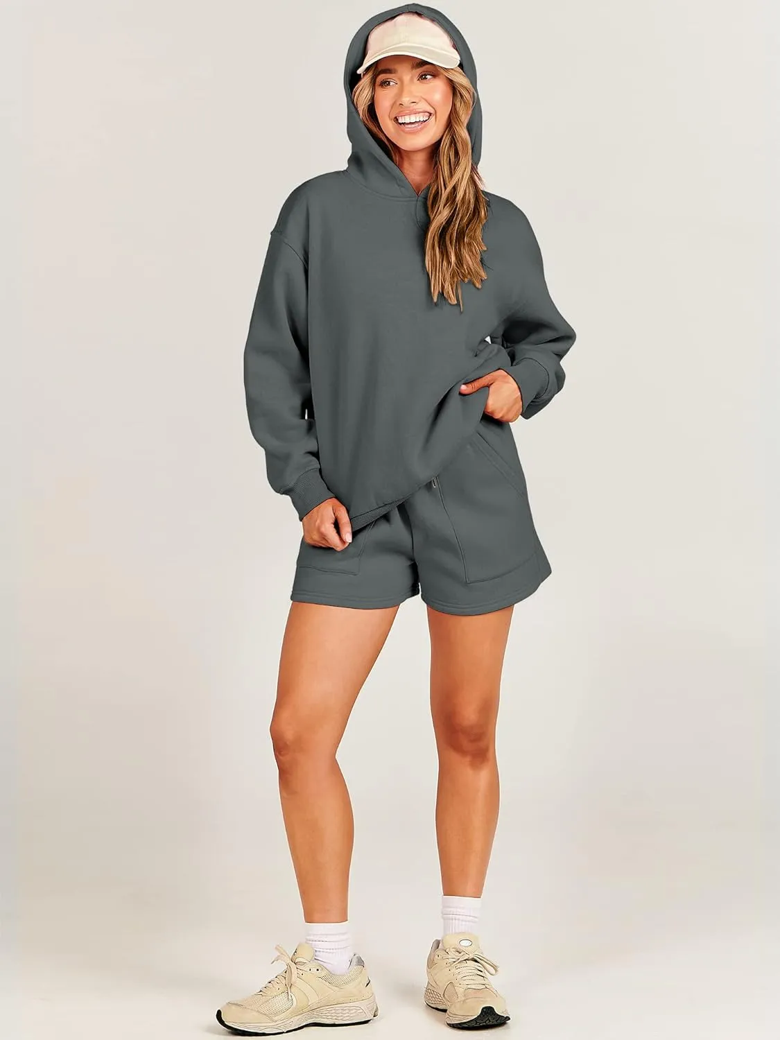 ANRABESS Women 2 Piece Outfit Oversized Hoodie Sweatshirt Shorts Lounge Sweat Set Sweatsuit Tracksuit 2025 Trendy Y2K Clothes