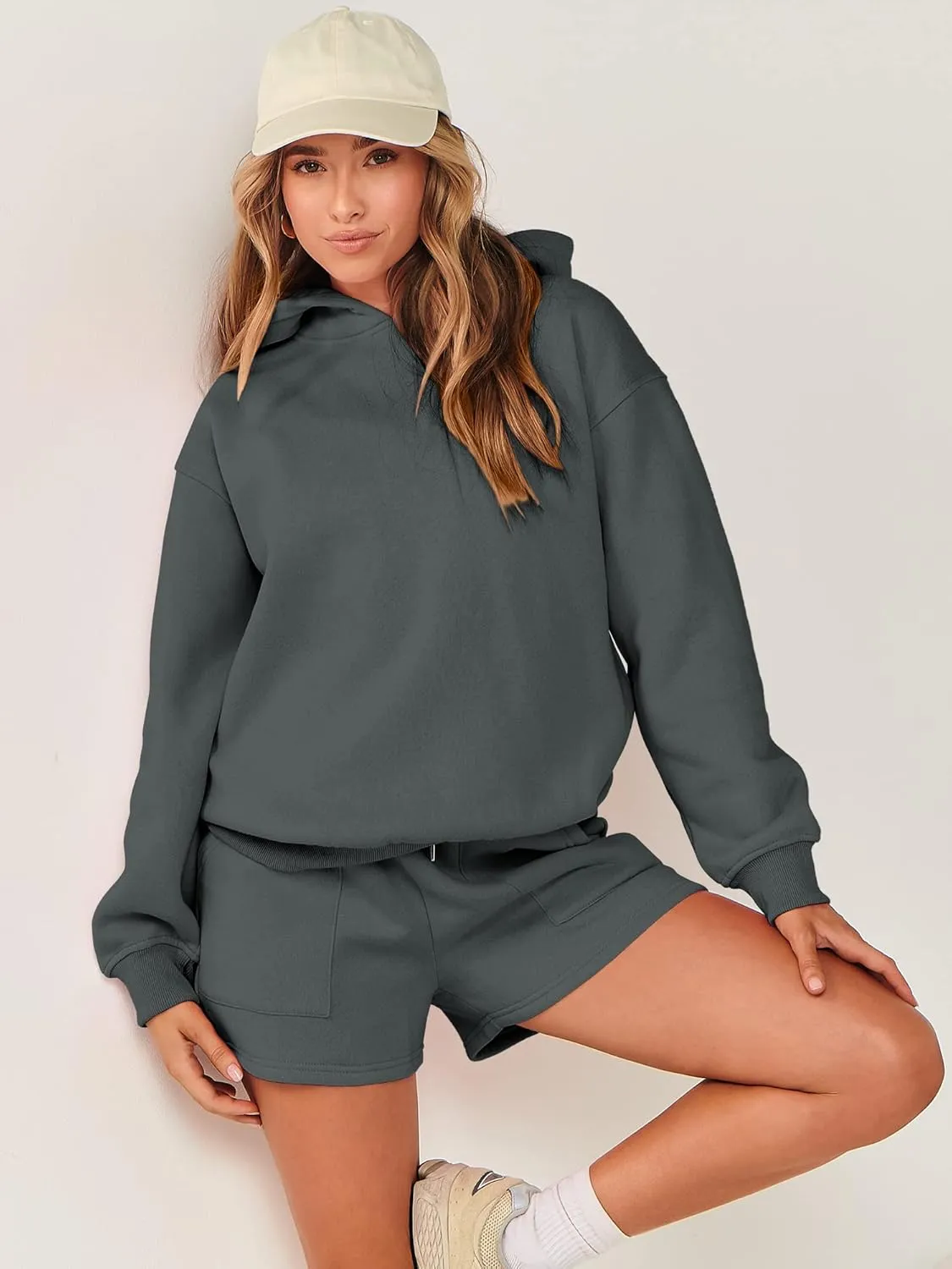 ANRABESS Women 2 Piece Outfit Oversized Hoodie Sweatshirt Shorts Lounge Sweat Set Sweatsuit Tracksuit 2025 Trendy Y2K Clothes