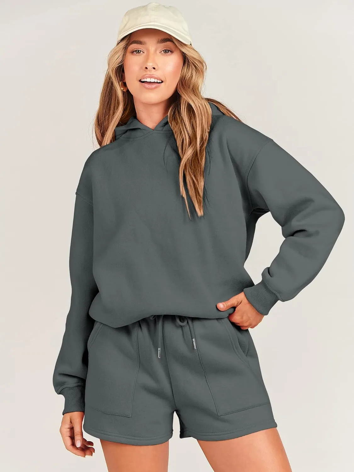 ANRABESS Women 2 Piece Outfit Oversized Hoodie Sweatshirt Shorts Lounge Sweat Set Sweatsuit Tracksuit 2025 Trendy Y2K Clothes
