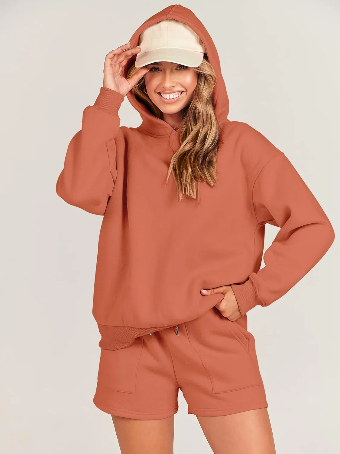 ANRABESS Women 2 Piece Outfit Oversized Hoodie Sweatshirt Shorts Lounge Sweat Set Sweatsuit Tracksuit 2025 Trendy Y2K Clothes
