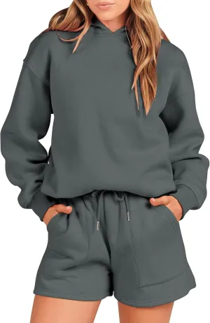 ANRABESS Women 2 Piece Outfit Oversized Hoodie Sweatshirt Shorts Lounge Sweat Set Sweatsuit Tracksuit 2025 Trendy Y2K Clothes