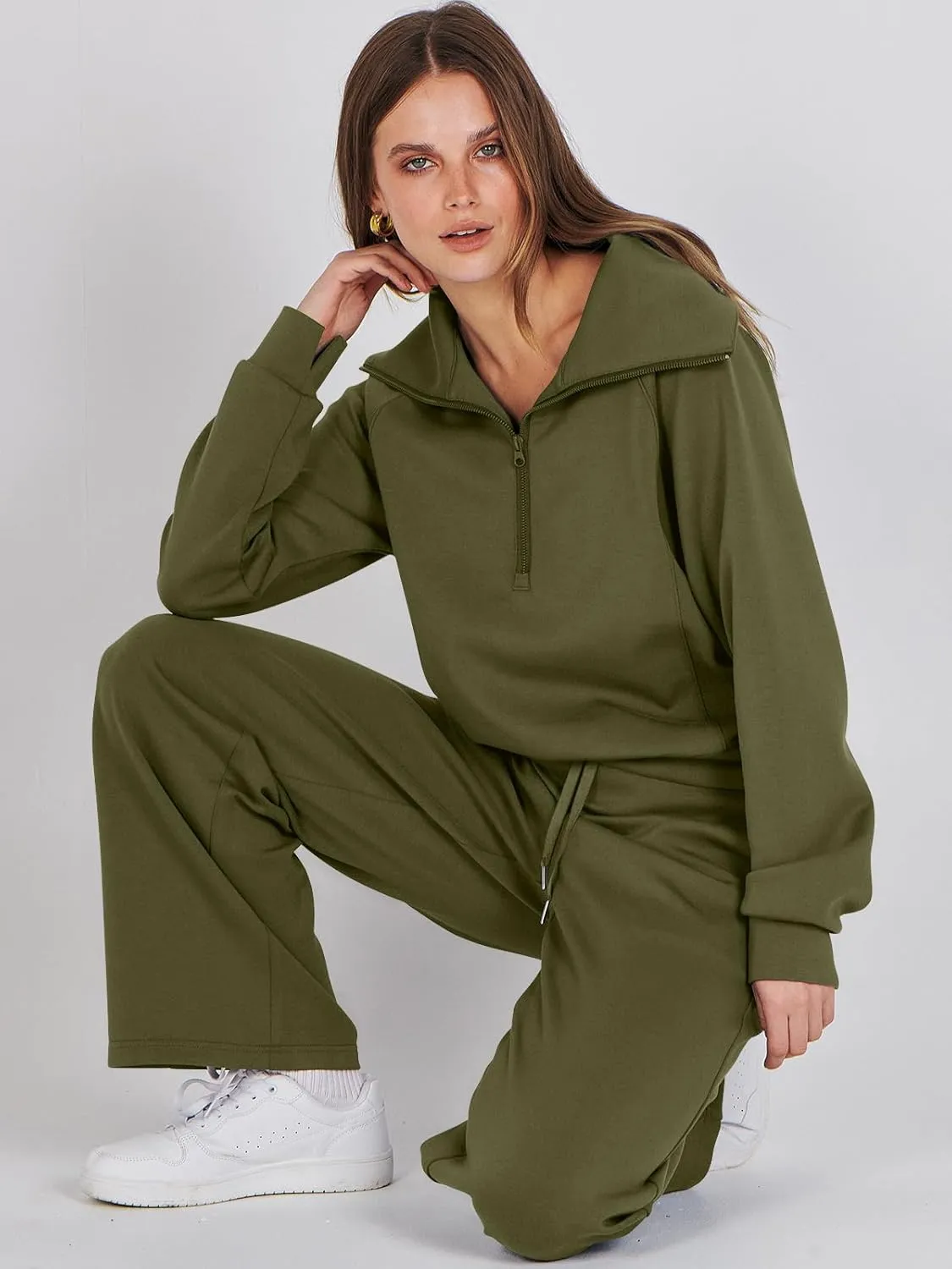 ANRABESS Women 2 Piece Outfits Sweatsuit Oversized Sweatshirt Sweatpants Tracksuit Sweat Lounge Matching Set 2025 Fall Trendy