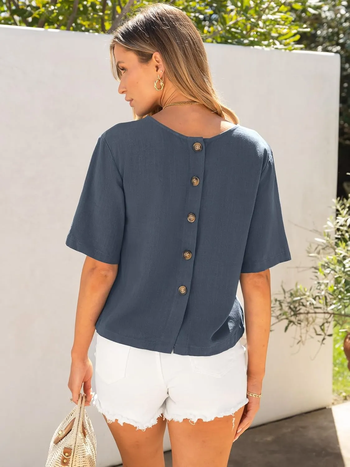 ANRABESS Women Linen Shirts Short Sleeve Oversized Casual Loose Crop Tops Tshirts Summer Cute Tees Outfits Blouse 2025