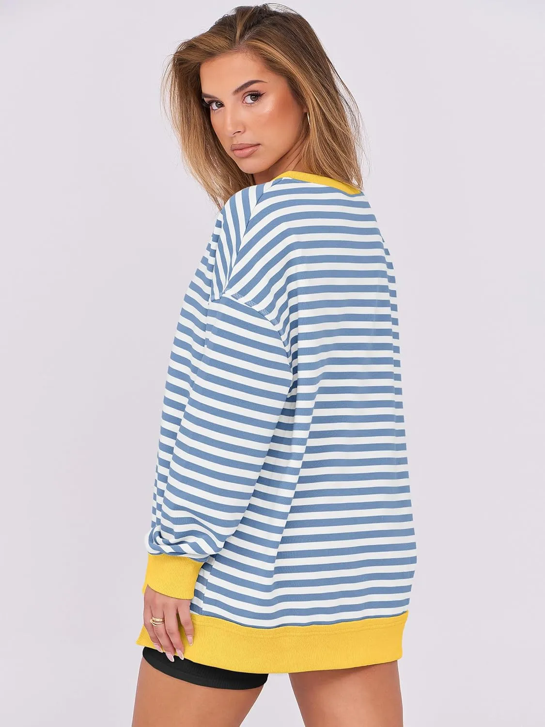 ANRABESS Womens Oversized Sweatshirts V Neck Long Sleeve Tunic Lightweight Pullover Shirts 2025 Fall Tops Teen Girls Outfits