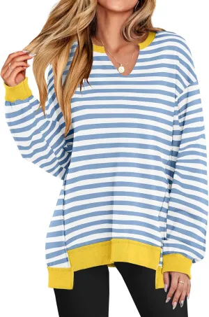 ANRABESS Womens Oversized Sweatshirts V Neck Long Sleeve Tunic Lightweight Pullover Shirts 2025 Fall Tops Teen Girls Outfits