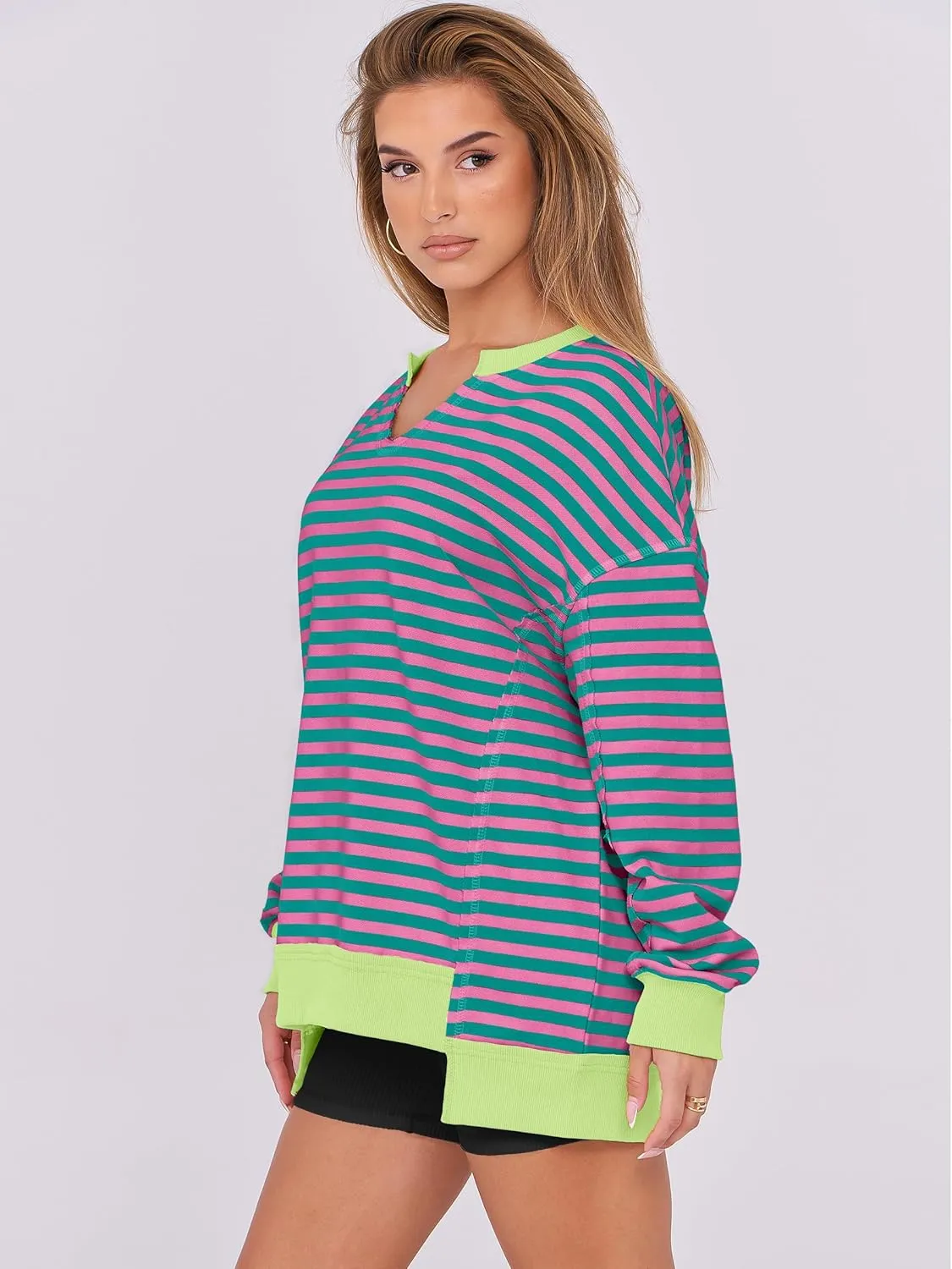 ANRABESS Womens Oversized Sweatshirts V Neck Long Sleeve Tunic Lightweight Pullover Shirts 2025 Fall Tops Teen Girls Outfits
