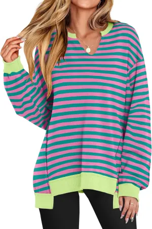ANRABESS Womens Oversized Sweatshirts V Neck Long Sleeve Tunic Lightweight Pullover Shirts 2025 Fall Tops Teen Girls Outfits