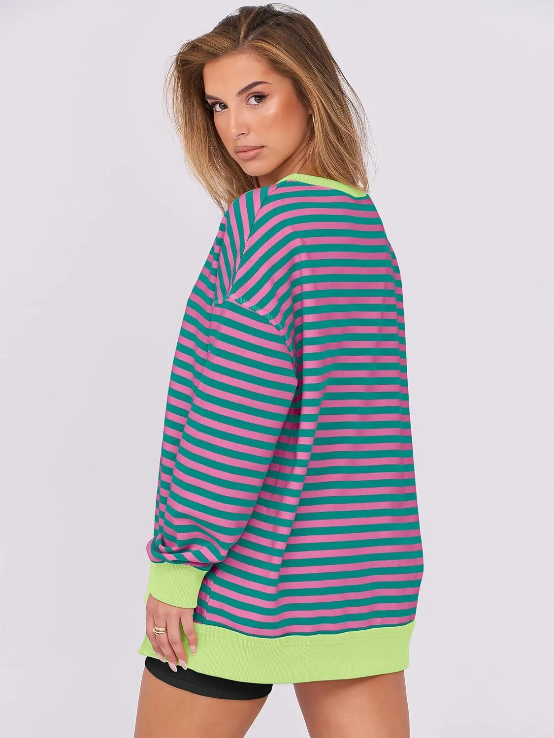 ANRABESS Womens Oversized Sweatshirts V Neck Long Sleeve Tunic Lightweight Pullover Shirts 2025 Fall Tops Teen Girls Outfits