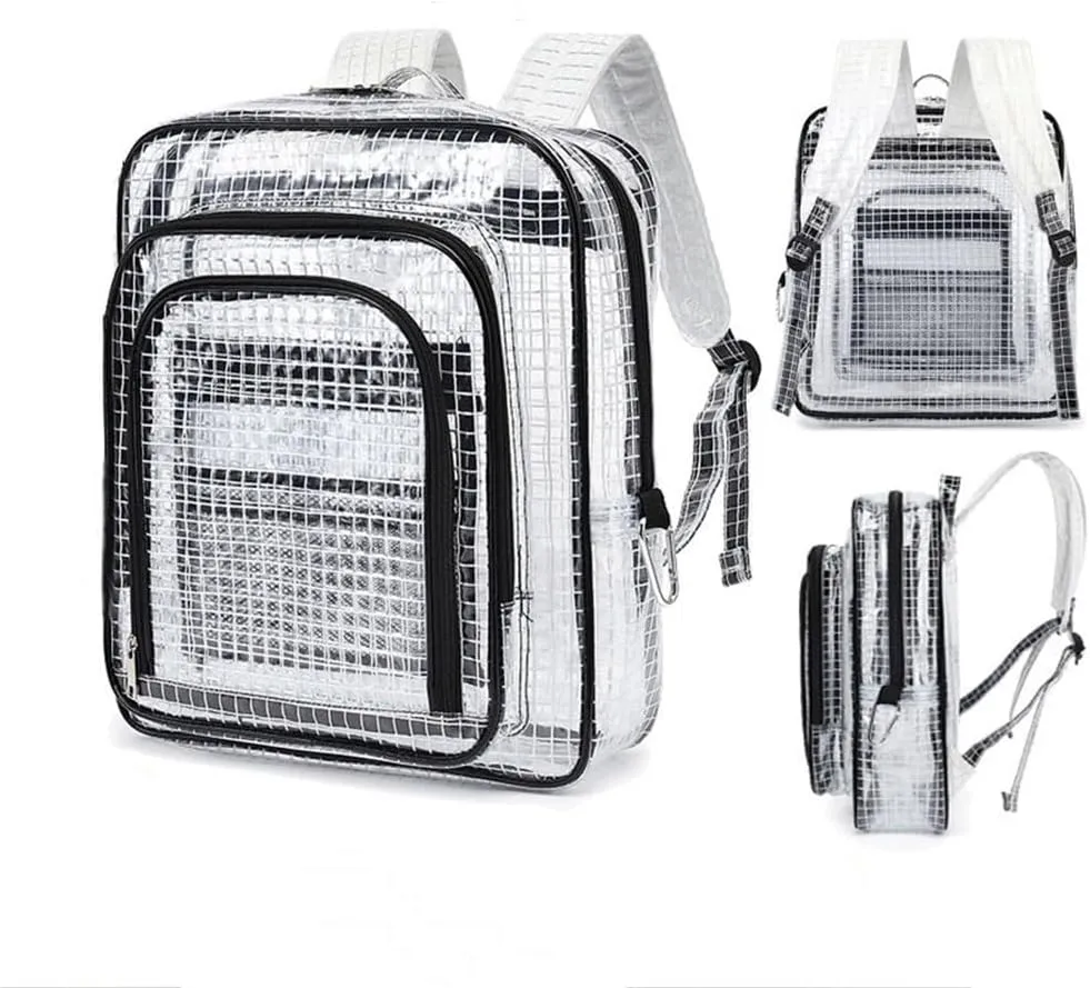 Anti-Static Clear Pvc Tool Backpack, 17 Inch Heavy Duty Dust Mesh Transparent Bag，Cleanroom Accessories for Industrial Electrician Engineer(White shoulder strap)