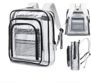 Anti-Static Clear Pvc Tool Backpack, 17 Inch Heavy Duty Dust Mesh Transparent Bag，Cleanroom Accessories for Industrial Electrician Engineer(White shoulder strap)