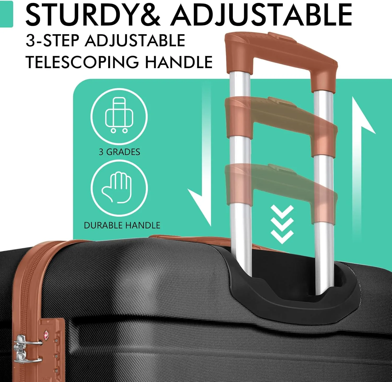 AnyZip Luggage PC ABS Hardside Lightweight Suitcase with 4 Universal Wheels TSA Lock Carry-On 20 Inch Black Brown