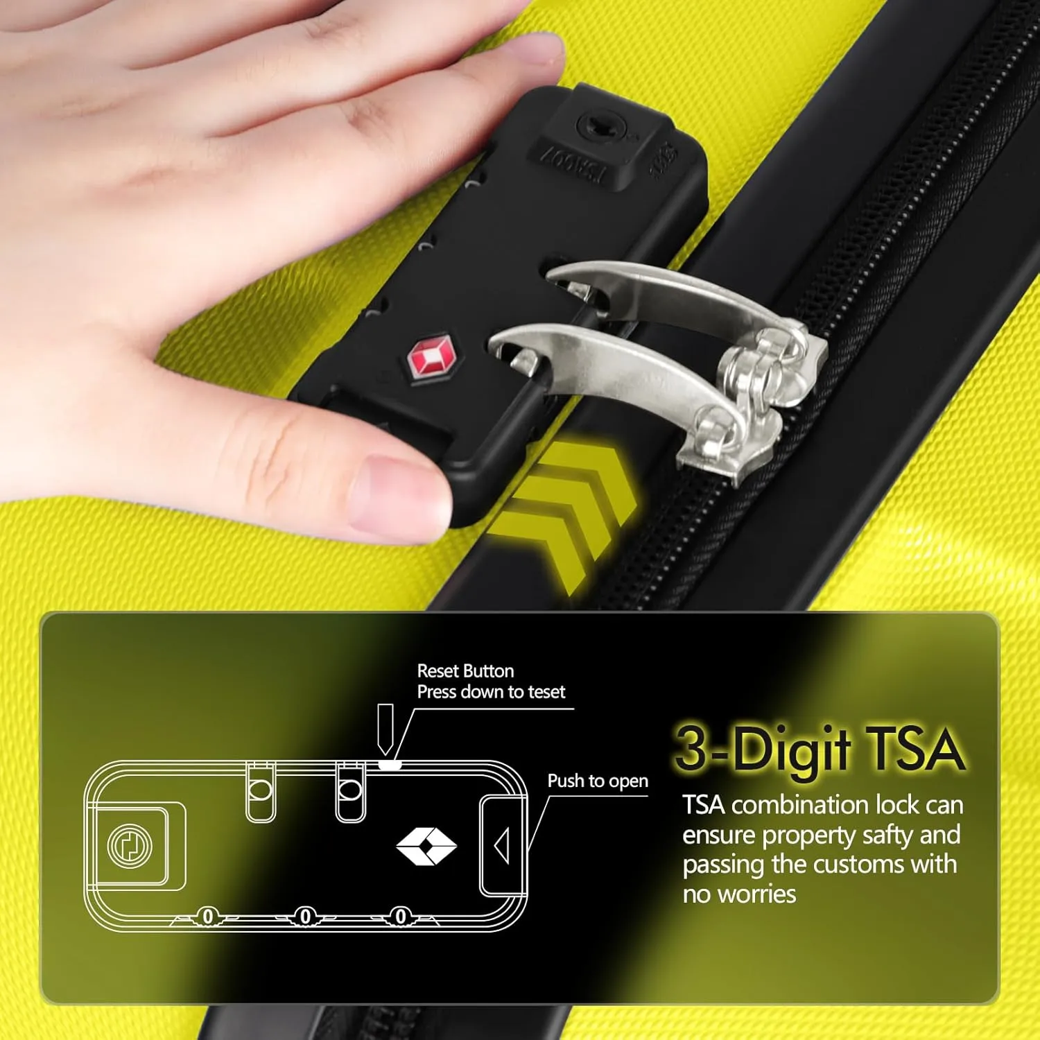 AnyZip Luggage PC ABS Hardside Lightweight Suitcase with 4 Universal Wheels TSA Lock Carry-On 20 Inch Yellow