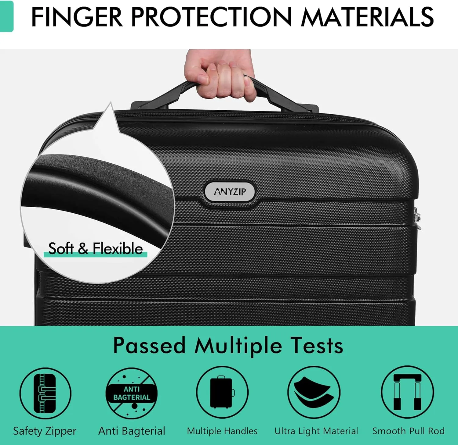AnyZip Luggage PC ABS Hardside Lightweight Suitcase with 4 Universal Wheels TSA Lock Checked-Medium 24 Inch Black
