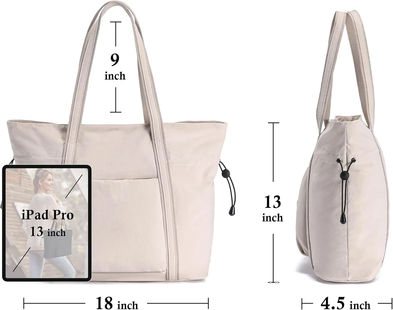 AOCINA 16L Tote Bag for Women Work with Zipper Womens Casual Shoulder Bags for Gym Beach Travel Shopping