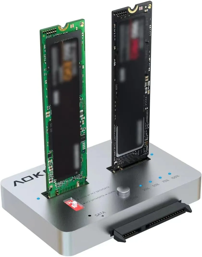 AOKO M.2 NVMe/SATA Duplicator: PCIe/NVMe & SATA NGFF M Key SSD & 2.5''/3.5'' HDD/SSD Cloner, Aluminum Material, USB 3.1 Gen2, Data Cloner