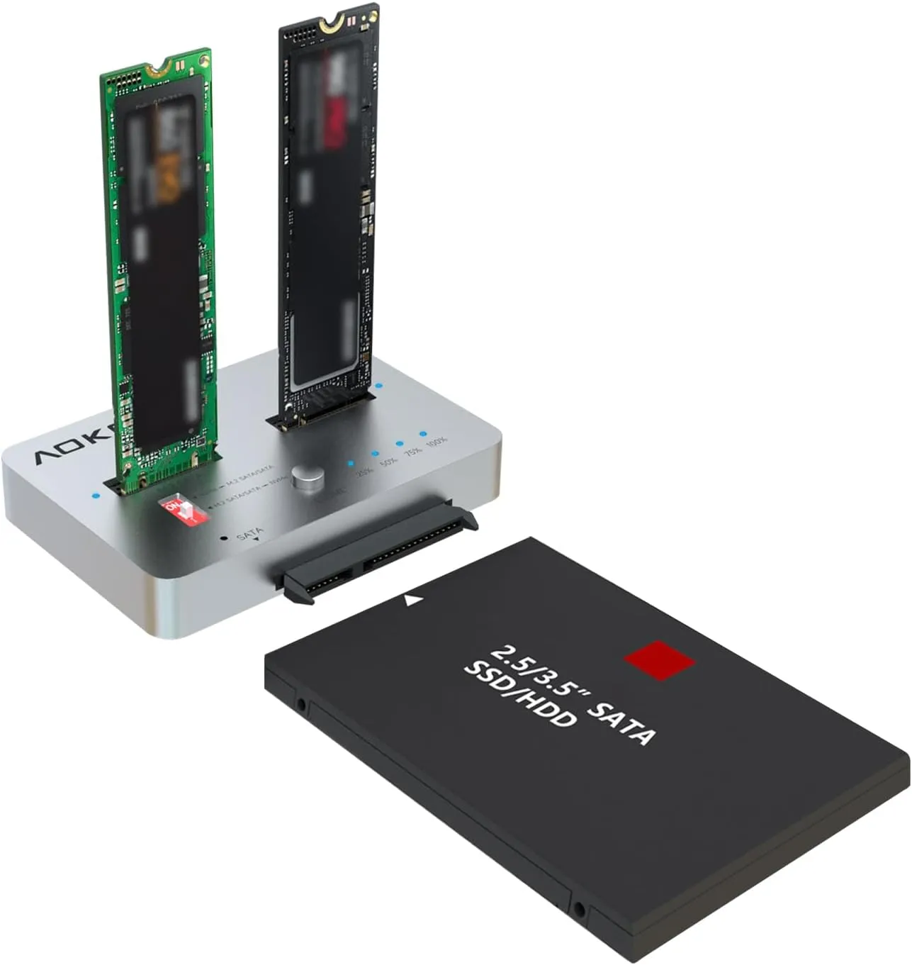 AOKO M.2 NVMe/SATA Duplicator: PCIe/NVMe & SATA NGFF M Key SSD & 2.5''/3.5'' HDD/SSD Cloner, Aluminum Material, USB 3.1 Gen2, Data Cloner