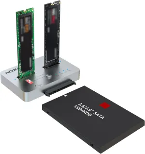 AOKO M.2 NVMe/SATA Duplicator: PCIe/NVMe & SATA NGFF M Key SSD & 2.5''/3.5'' HDD/SSD Cloner, Aluminum Material, USB 3.1 Gen2, Data Cloner