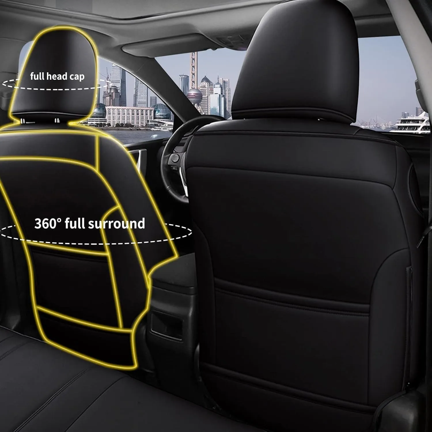 AOMSAZTO Custom Fit Truck Seat Covers for Toyota Tacoma 2024 2025 Double Cab SR5,TRD Sport,TRD Off-Road,Limited,SR - Faux Leather Black Full Set 5 Seats