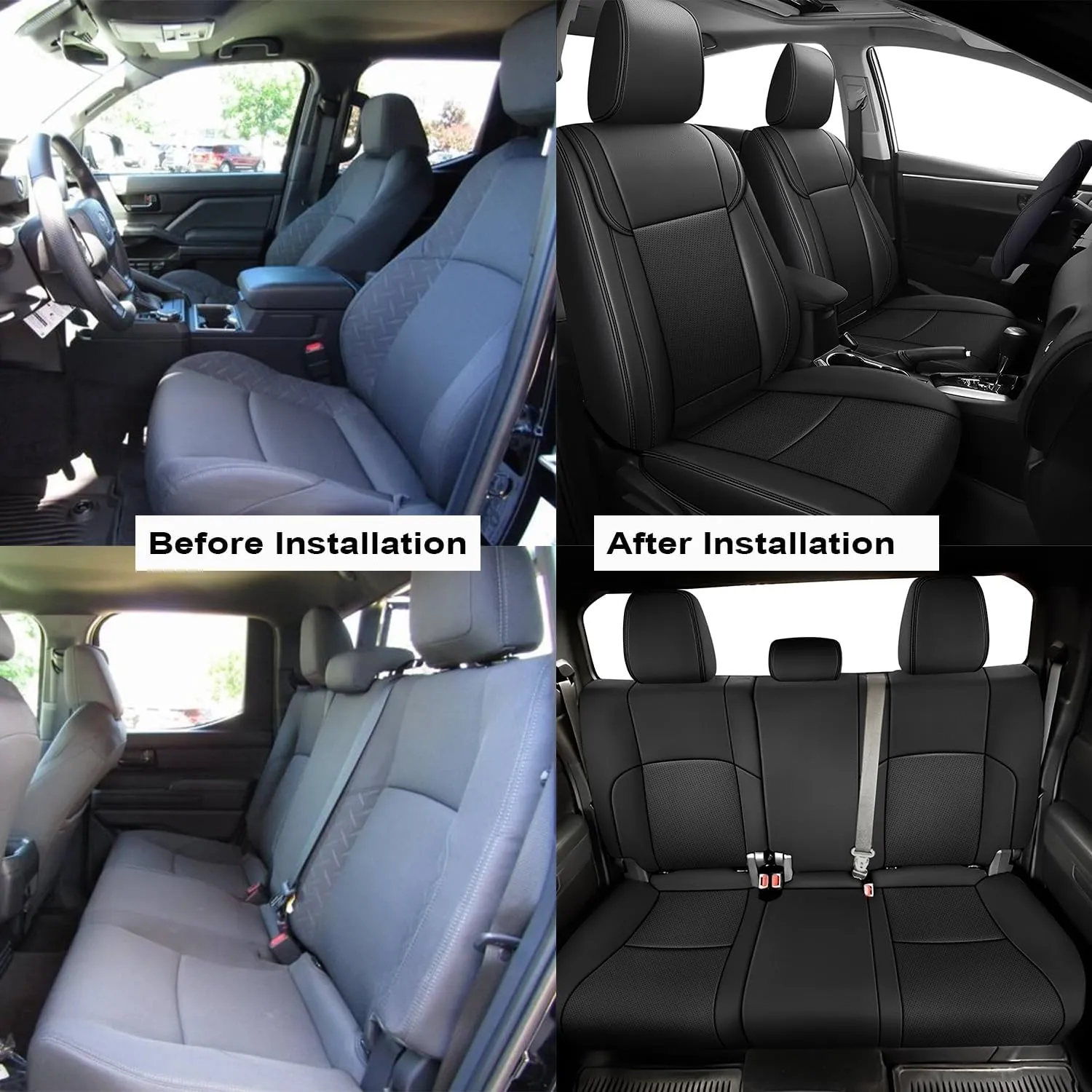 AOMSAZTO Custom Fit Truck Seat Covers for Toyota Tacoma 2024 2025 Double Cab SR5,TRD Sport,TRD Off-Road,Limited,SR - Faux Leather Black Full Set 5 Seats