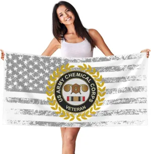 Army Veteran Chemical Corps Beach Towel 27.5x55 Inches - Ultra Soft Quick Dry Sand Towel, Lightweight Large Bath Towel for Pool, Summer, Travel (American Flag)