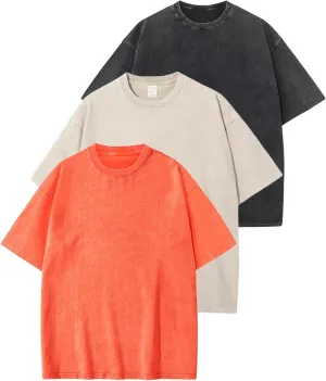 Arssm 3 Pack Men Oversized T Shirts Vintage Tee Loose Fit Short Sleeve Casual Streetwear Baggy Washed Unisex Tops