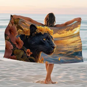 Artistic Jungle Panther Beach Towel Black Animal Print Soft Microfiber Sand Free Quick Dry Oversized Beach Blanket, Ideal for Vacation Picnic Pool Travel Outdoor Essentials 70x35 Inch