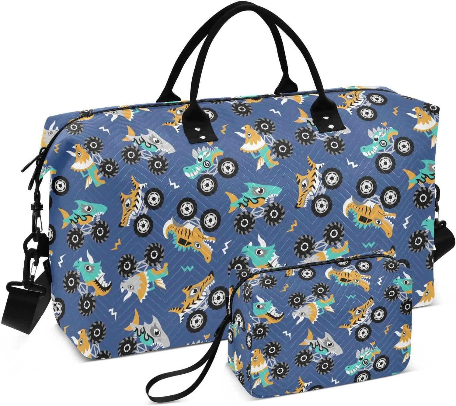Aslsiy Travel Duffel Bags for Women Scary Animal Monster Trucks Sports Duffel Bags Dark Blue Weekender Bags Gym Bag with Toiletry Bag Carry on Overnight Bag