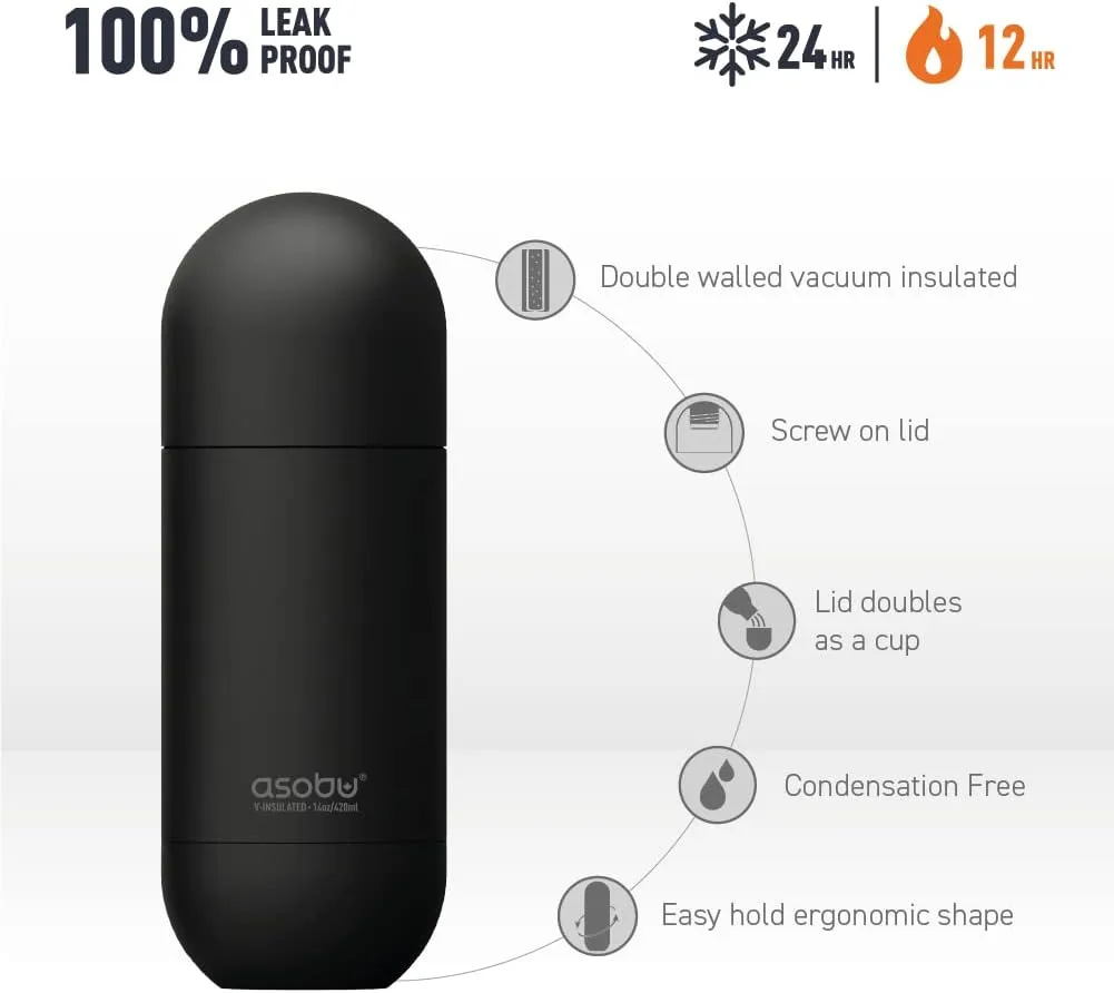 asobu Orb Stainless Steel Double Wall Insulated Travel Water Bottle – Lid Doubles as a Cup 14 Ounce (Pastel Mint)…
