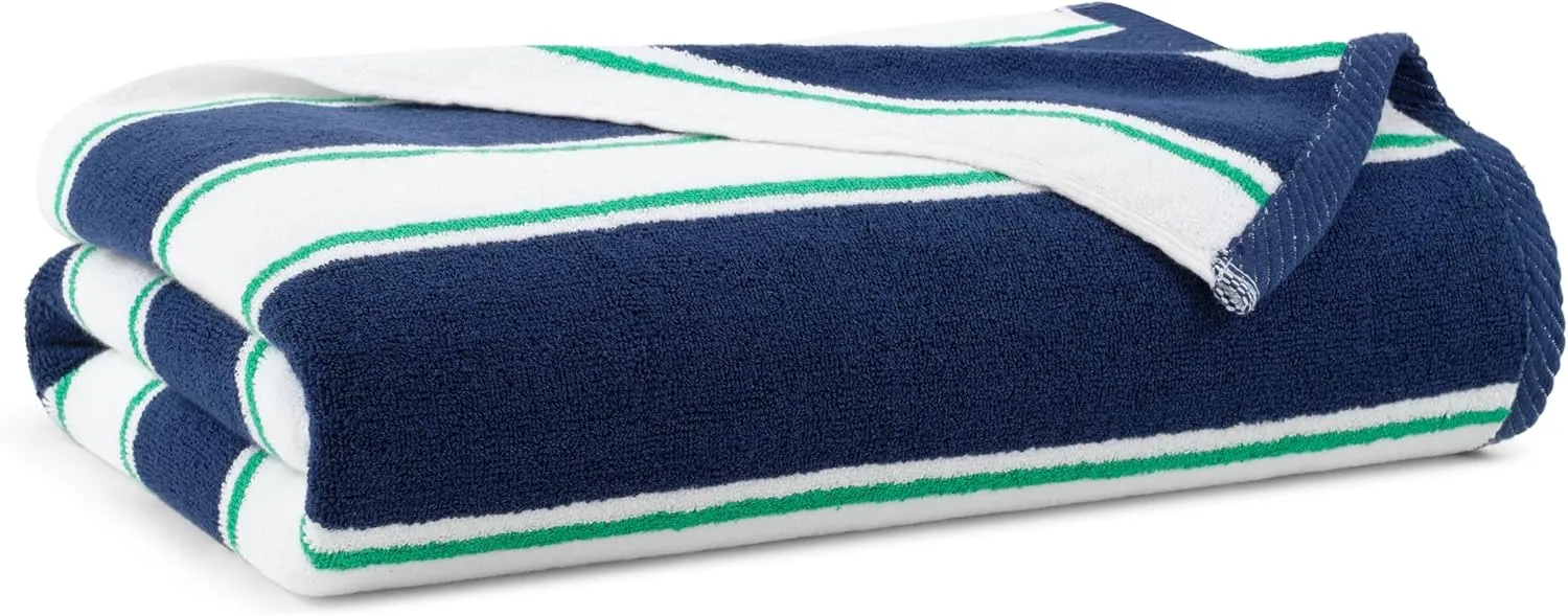 Aston & Arden Striped Beach Towel - Oversized 35 x 70 Soft Plush Thick Cotton, 600 GMS Heavy & Luxury for Pool Chairs, Resort, and Hot Tub, Navy/Green