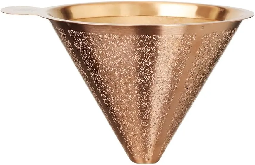 ATHIA gold reusable stainless steel pour over coffee dripper, laser etched double mesh cone filter, paperless, eco-friendly, fits Hario, Chemex, carafes & most coffee makers (rose golden, cone shape)