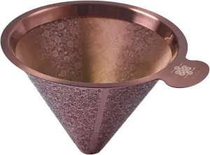 ATHIA gold reusable stainless steel pour over coffee dripper, laser etched double mesh cone filter, paperless, eco-friendly, fits Hario, Chemex, carafes & most coffee makers (rose golden, cone shape)