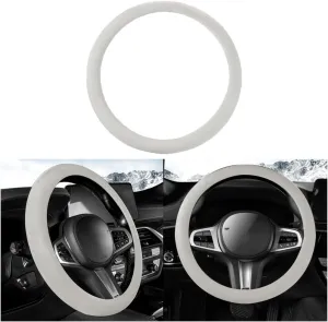 AUCELI Car Steering Wheel Cover, 15 Inch Leather Vehicle Steer Wheel Protector, Non-Slip Breathable Automotive Interior Accessories with Comfortable Feeling, Universal for Most Cars (Gray)