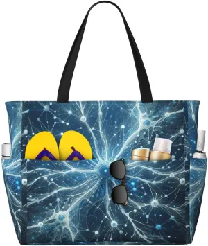 Augenstern Large Capacity Beach Travel Bag Neurons-Abstract Foldable Weekender Bag Women Oversize Tote Bag