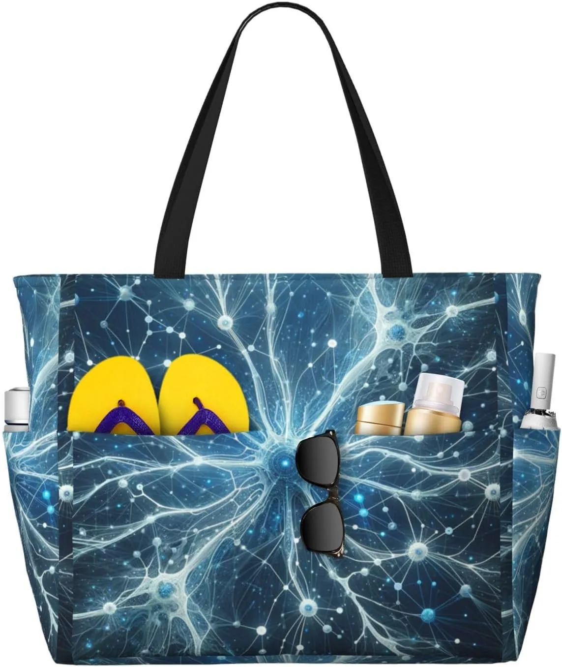 Augenstern Large Capacity Beach Travel Bag Neurons-Abstract Foldable Weekender Bag Women Oversize Tote Bag