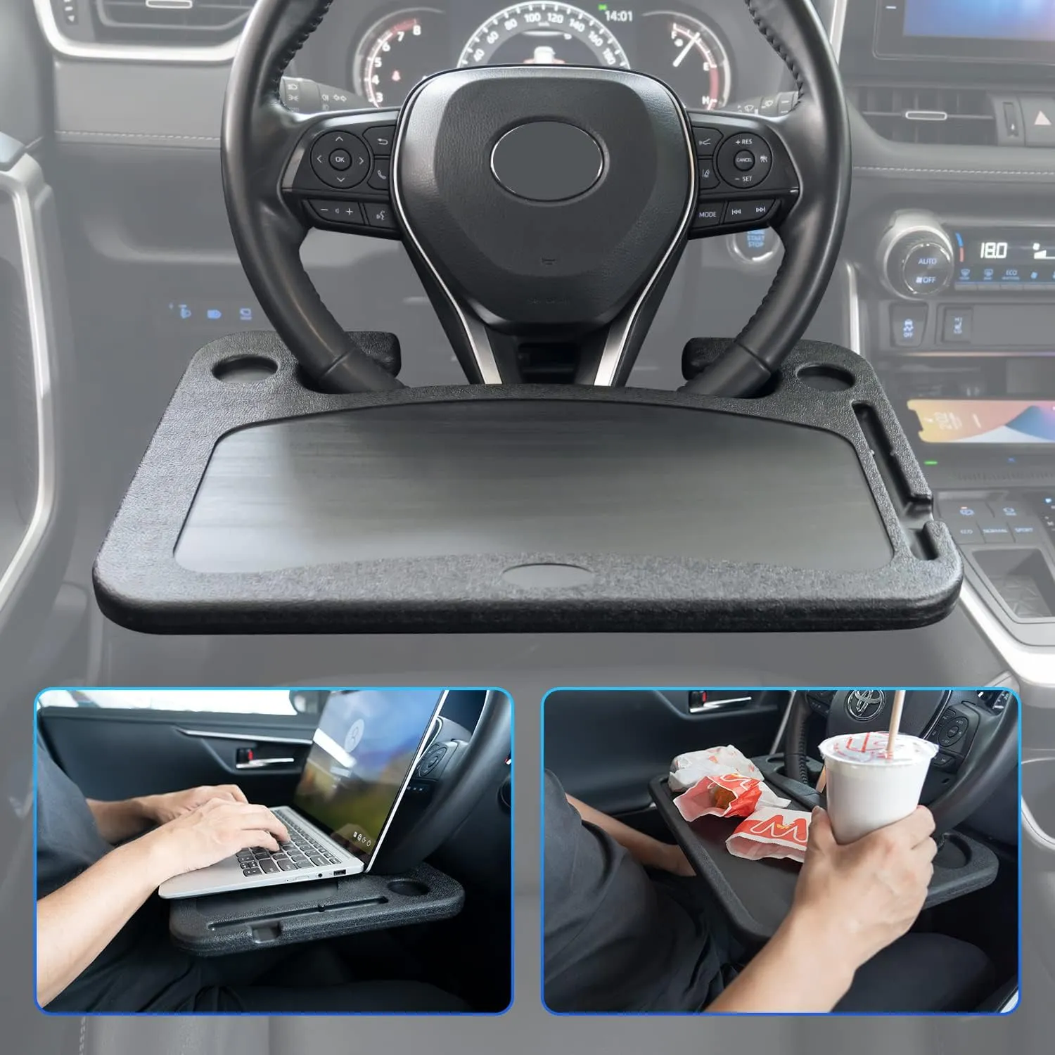 Auto Car Steering Wheel Tray for Vehicle Accessories, Road Trip Essentials Truck Driver Cool Gadgets for Men Women Car Office iPad Tablet Table, Food Eating Eating Table, Laptop Holder Desk Large size
