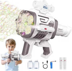 Automatic Refill Bubble Machine Gun - Rechargeable Bazooka Bubble Gun for Kids with Colorful Lights, Electric Rocket Bubble Blaster Shooter Toys for Outdoor Wedding Birthday Party Boys Gifts, Brown