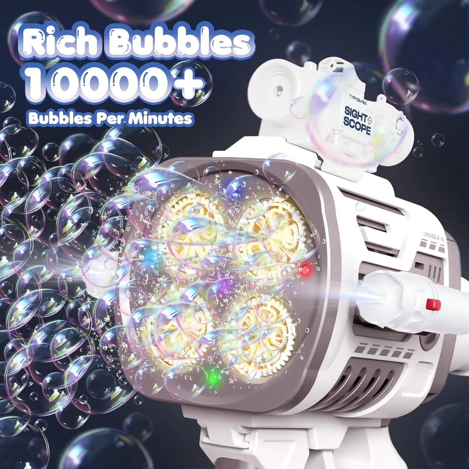 Automatic Refill Bubble Machine Gun - Rechargeable Bazooka Bubble Gun for Kids with Colorful Lights, Electric Rocket Bubble Blaster Shooter Toys for Outdoor Wedding Birthday Party Boys Gifts, Brown