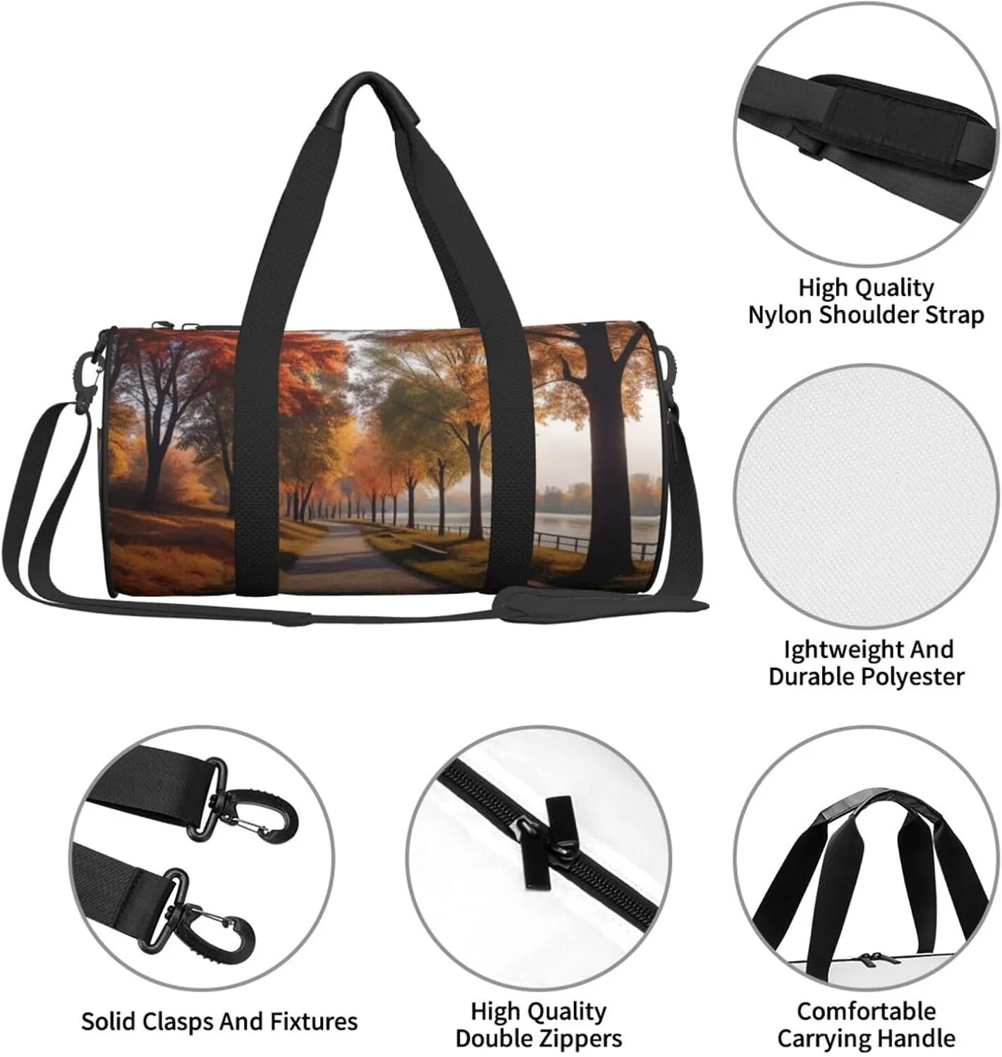 Autumn River Park Printed Travel Bag,Round Personal Item Storage bag,Foldie Duffel Bag for Traveling Vacation,Fitness,Sports