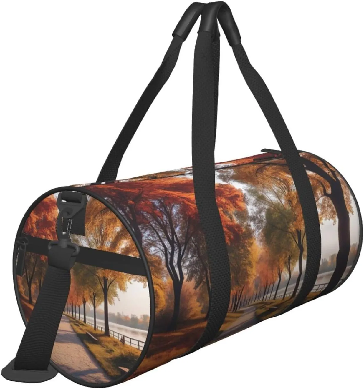 Autumn River Park Printed Travel Bag,Round Personal Item Storage bag,Foldie Duffel Bag for Traveling Vacation,Fitness,Sports