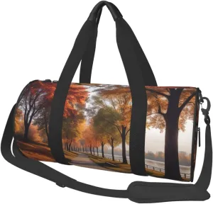 Autumn River Park Printed Travel Bag,Round Personal Item Storage bag,Foldie Duffel Bag for Traveling Vacation,Fitness,Sports