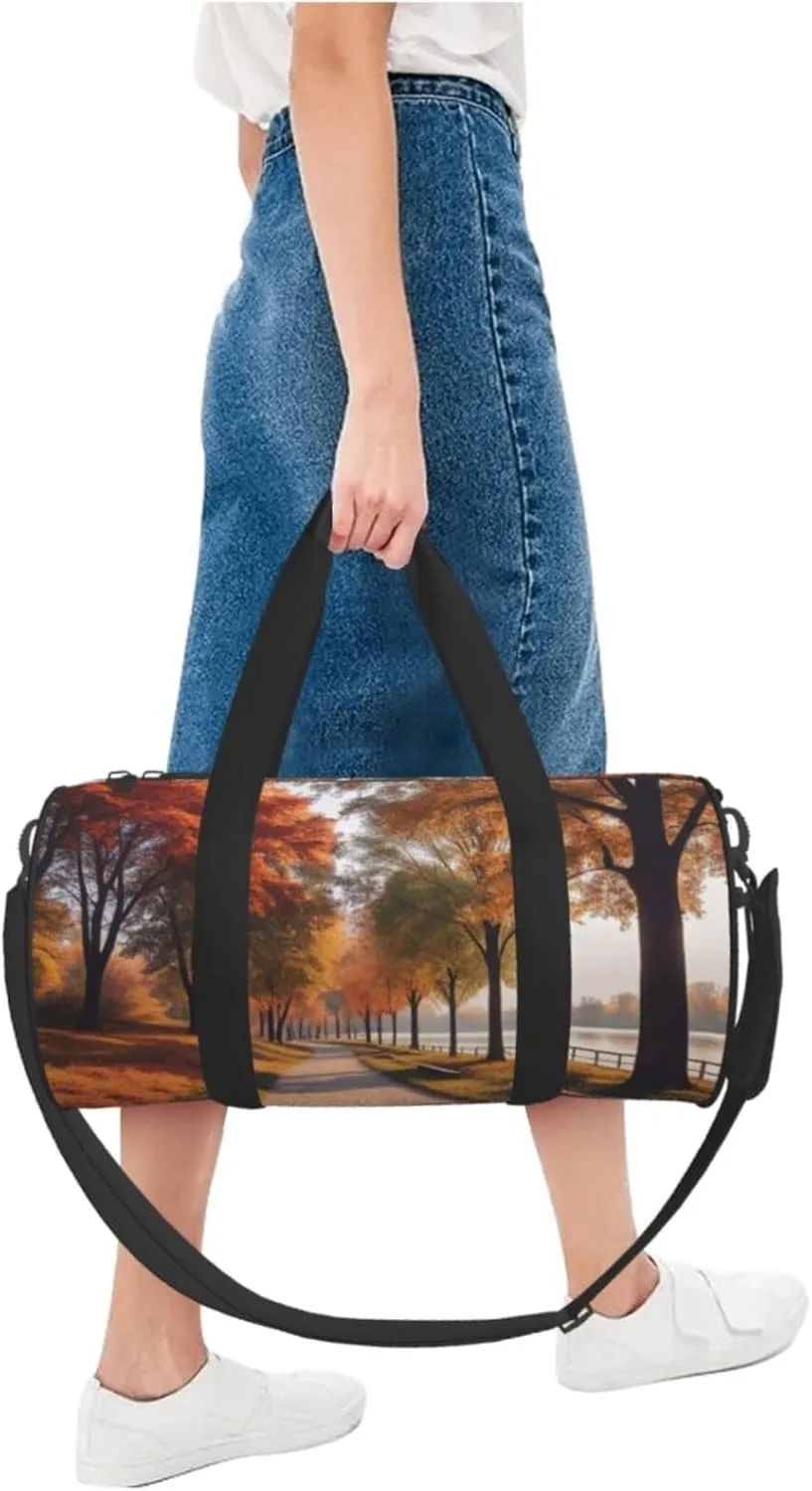 Autumn River Park Printed Travel Bag,Round Personal Item Storage bag,Foldie Duffel Bag for Traveling Vacation,Fitness,Sports
